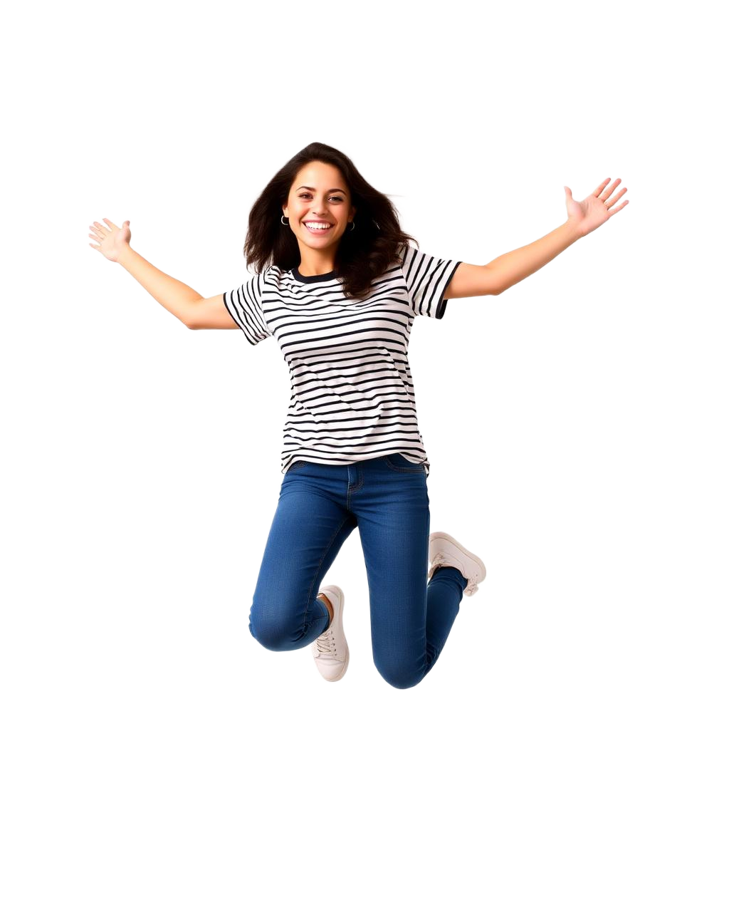 Woman jumping, celebrating hair-free skin